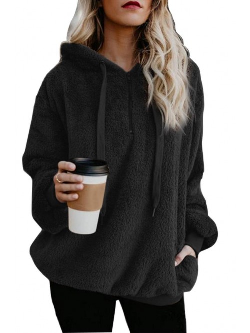 Womens Oversized Sherpa Pullover Hoodie with Pocke...