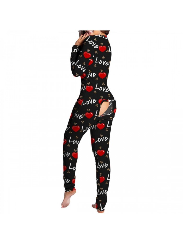 Women's Lingerie Sleep Lounge Valentines Day for Her Jumpsuit Adult Onesie Pajamas Heart Printed for Naughty Sex Play 