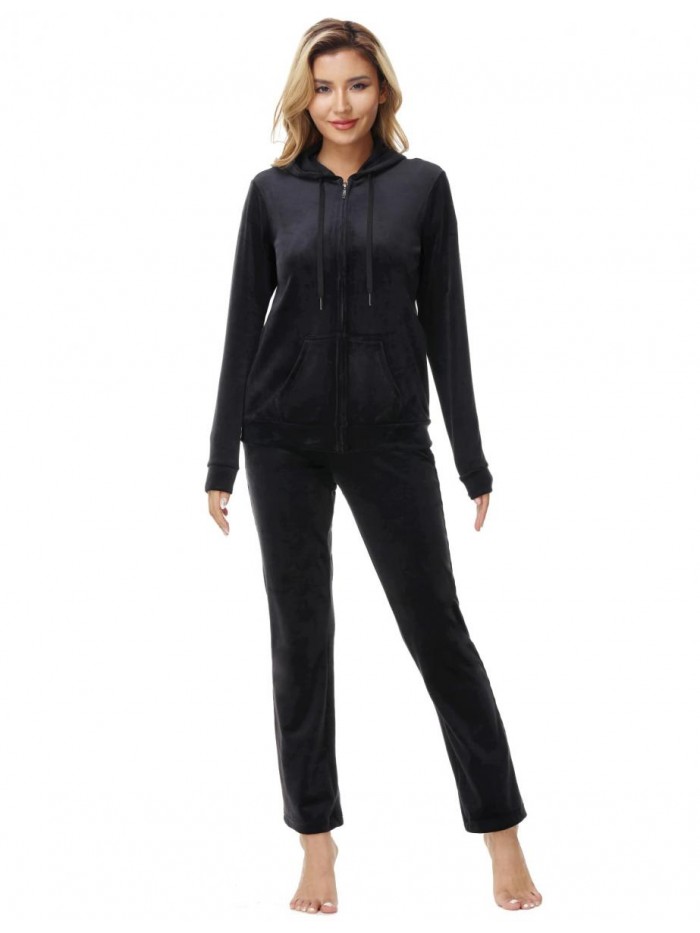 Matrix Women's Velour Tracksuits 2 Pieces Velvet Sweatsuits Long Sleeve Full Zip Outfits Hoodie Sweatpants Sets 