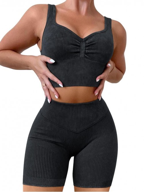 Workout Sets for Women 2 Piece Seamless Ribbed Hig...