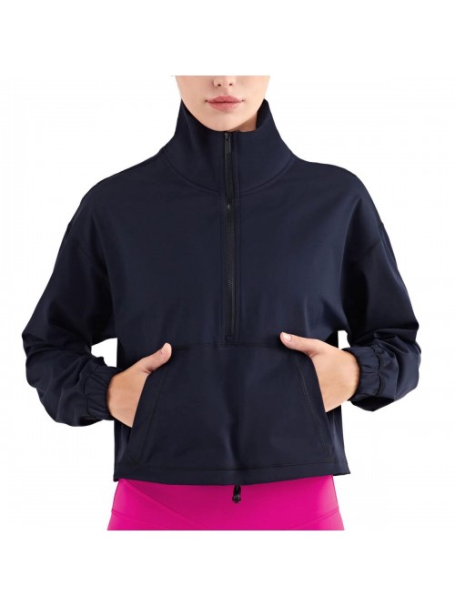 Half Zip Pullover Cropped Jackets for Women Long S...