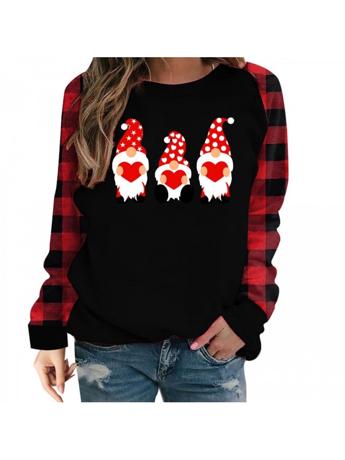 Sweater for Women,Valentine Sweater for Women,Heart Front Crew Neck Long Sleeve Valentine Day Sweaters Tops for Ladies 
