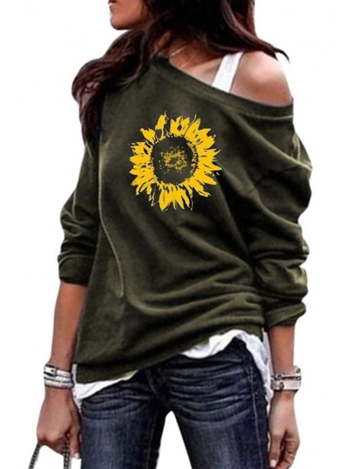 Womens Love Letter Printed Off Shoulder Pullover Sweatshirt Slouchy Tops Shirts 