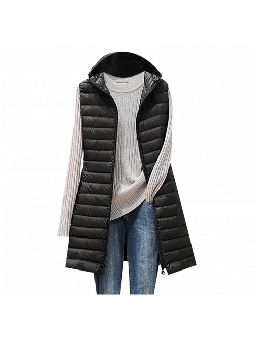 Long Down Vest for Women with Hood Fashion Lightwe...