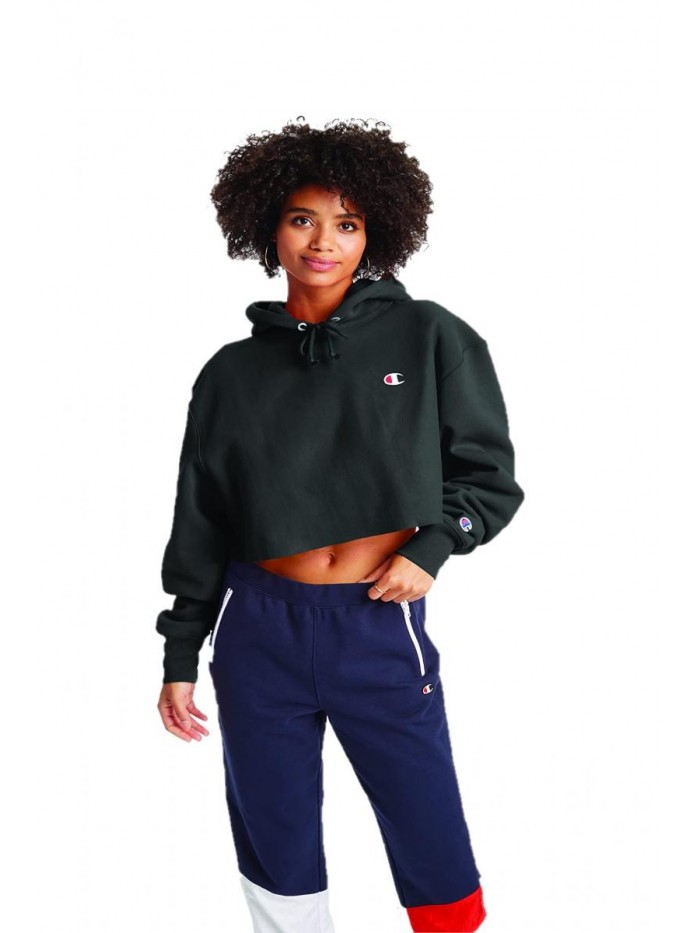 Women Reverse Weave Cropped Cut-Off Hoodie, Left Chest C 