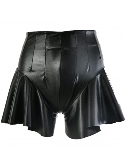 Women Ruffles Pu Leather Shorts Winter Sexy High W...