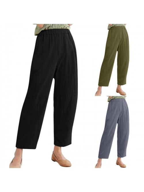 Daily Pants,Women's Solid Linen Loose and Simple L...