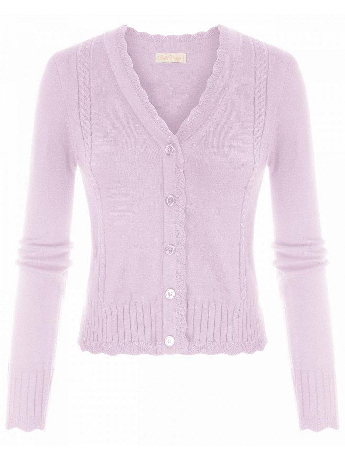 Poque Women's Vintage Long Sleeve Button Down V Neck Classic Sweater Knit Cardigan 