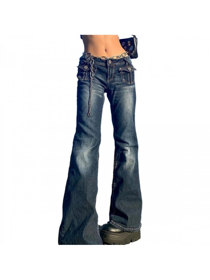 Baggy Jeans Women Graphic Print Wide Leg Straight Pants Vintage Denim Cargo High Waist Trousers E-Girl Streetwear 