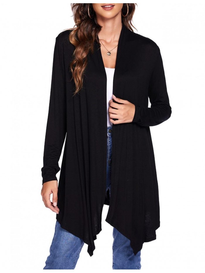 Draped Front Open Cardigan Casual Long Sleeve Lightweight Cardigan Sweaters Duster 