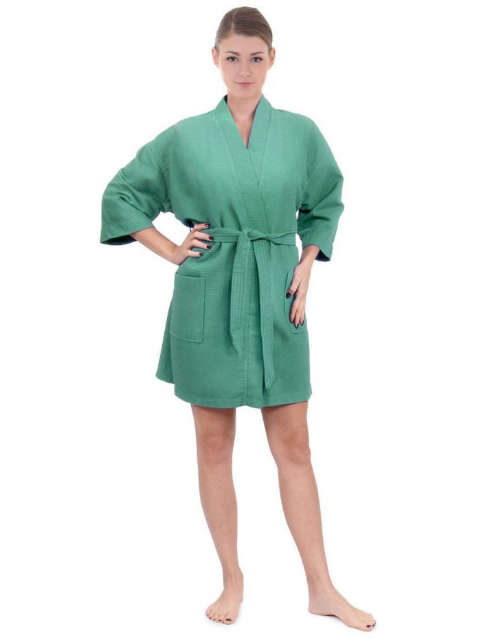 Knee Length Waffle Weave Kimono Bathrobe, Short Spa Robes 