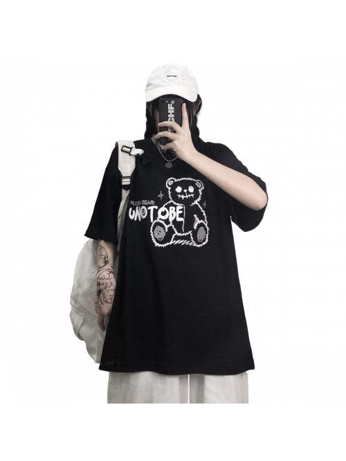 Grunge Gothic Bear Tops Print Harajuku Korean Clot...