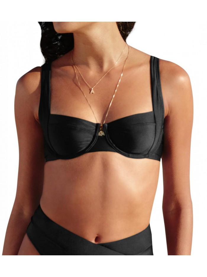 Women's Bikini Swimsuit Black Underwire Back Hook Bikini Top 