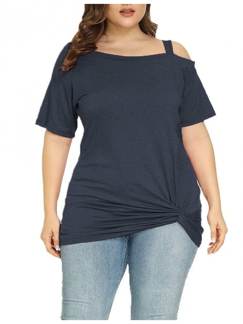 Womens Plus Size Cold Shoulder Tops Short Sleeve S...