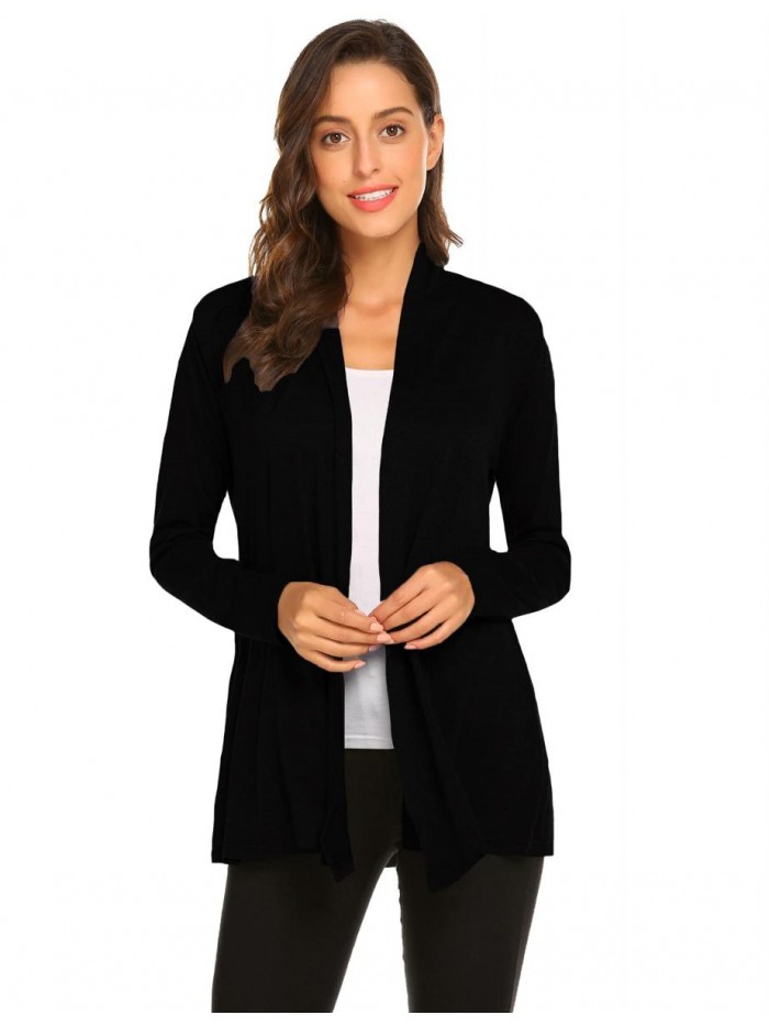 Casual Lightweight Long Sleeve Cardigan Soft Drape Open Front Fall Dusters (S-3X) 