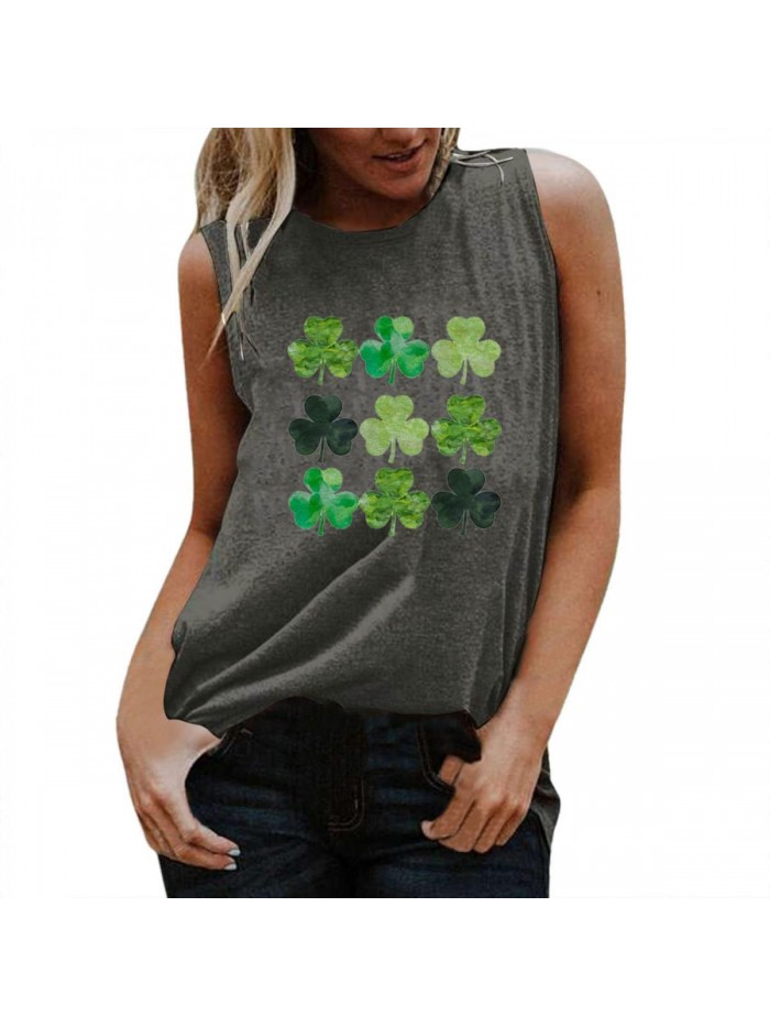 T Shirts for Women St. Patrick's Fun Day Print Vest Sleeveless T-Shirt Top 