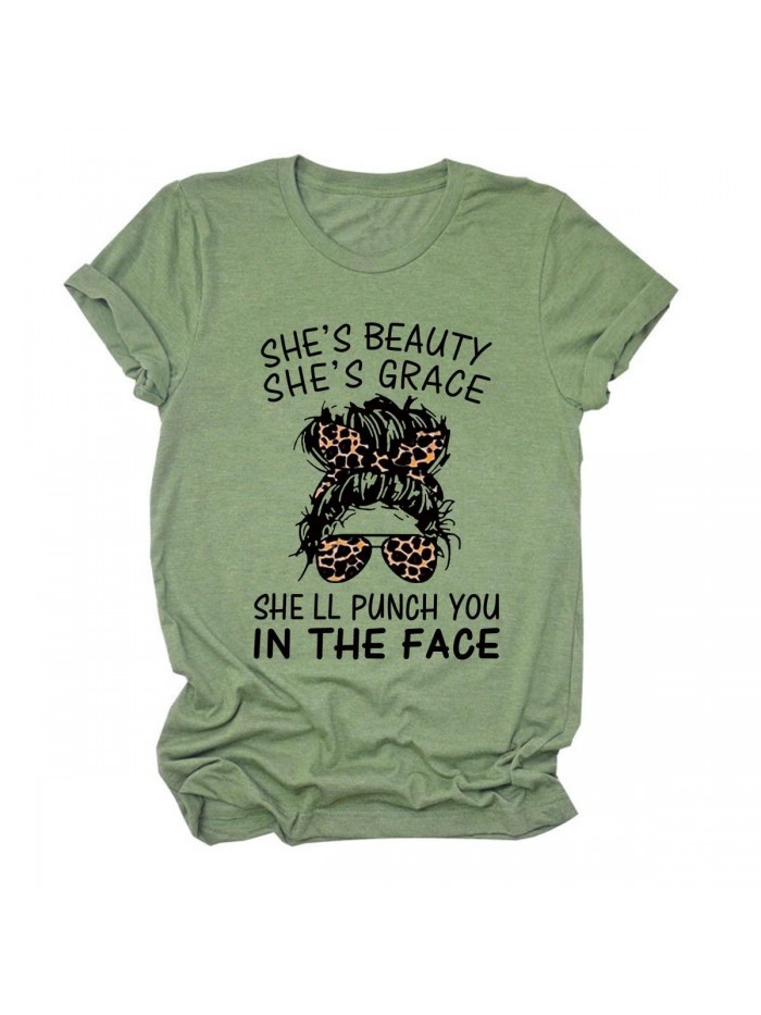 Women Short Sleeve Shirt Casual Funny Leopard Print Elements Graphic Shirt Tee Tops 