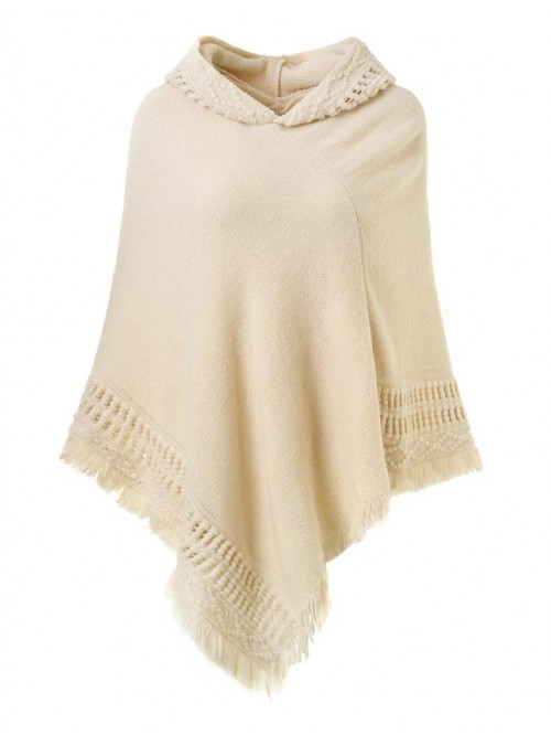 Ladies' Hooded Cape with Fringed Hem, Crochet Ponc...