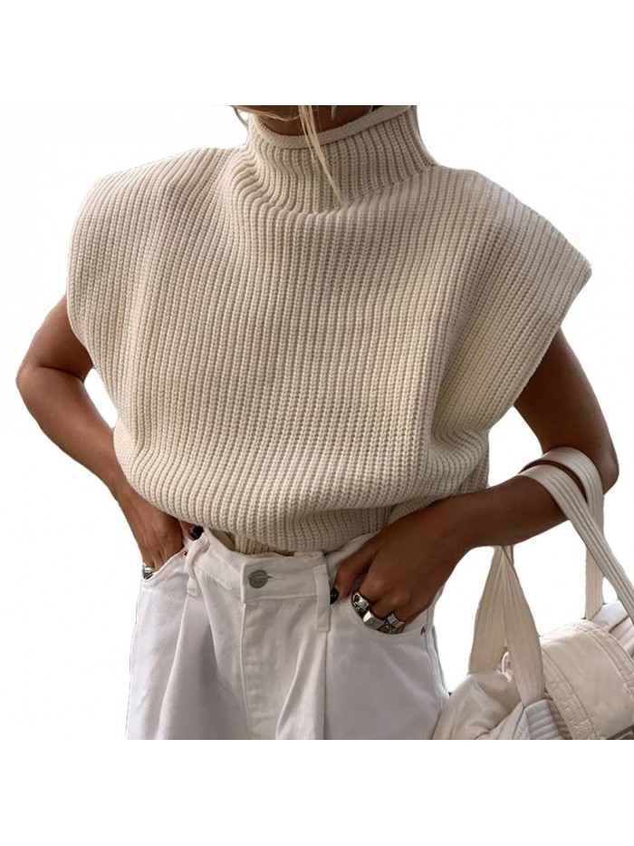 Women's Turtlenecks Knit Sleeveless Sweaters Vest Slim Solid Color Camisole Tank Top 