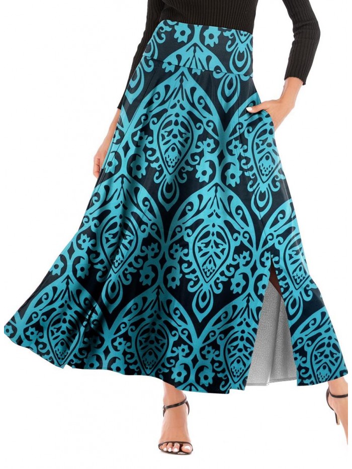 Women's Ankle Length High Waist A-line Flowy Long Maxi Skirt with Pockets 