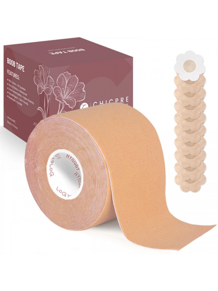 Boob Tape Breast Tape Breathable Invisible Lift Waterproof Adhesive Tape with 10pcs Nipple Cover for All Cups 