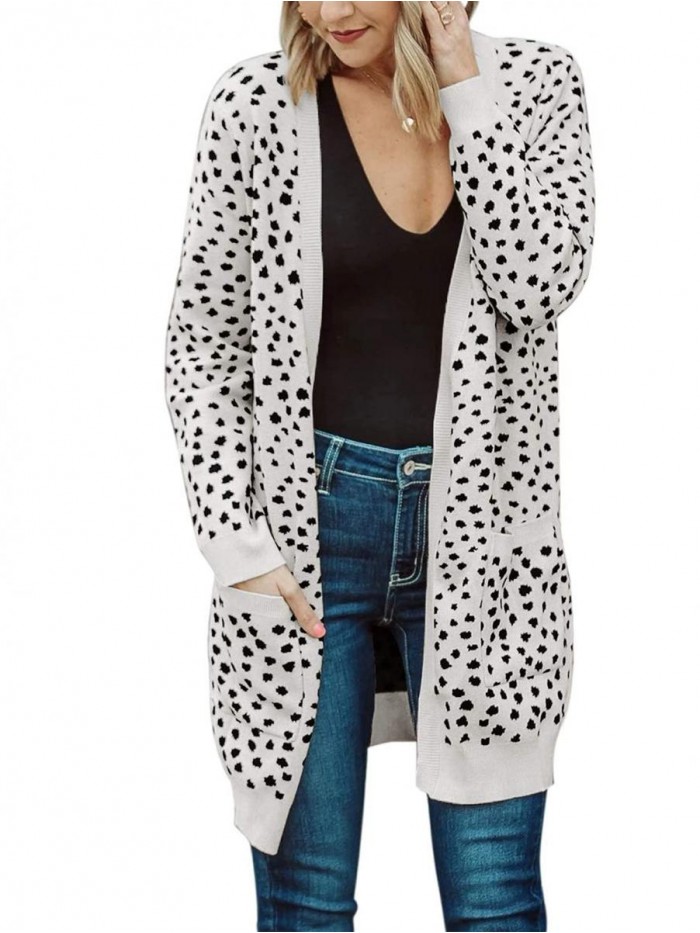 MEROKEETY Women's Open Front Knit Cardigan Winter Fall Sweater Dots Long Sleeve Coat Outwear