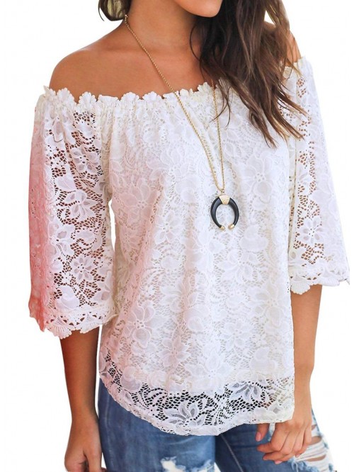 Women's Lace Off Shoulder Tops Casual Loose Blouse...