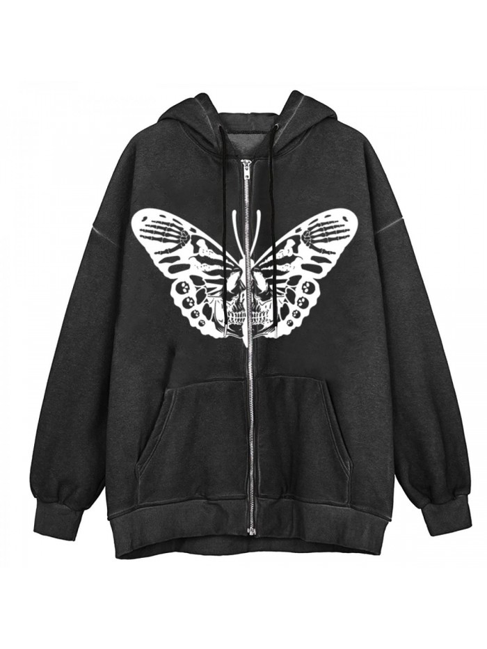 Zip Up Hoodies Oversized Vintage Sweatshirt Butterfly Sweatshirts Jackets Harajuku Streetwear Alt Hoodie  