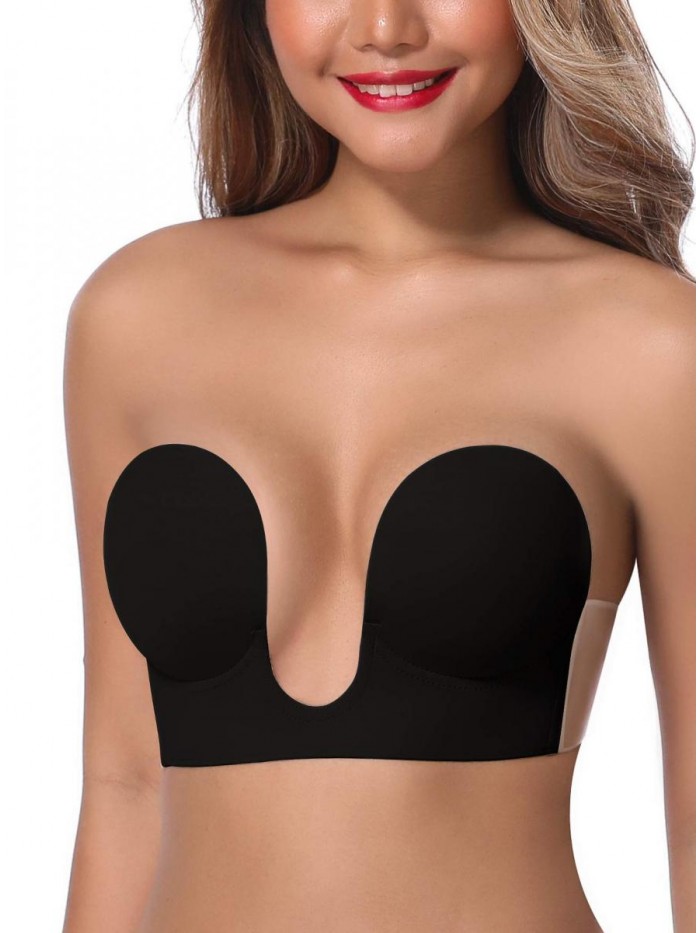 Women's Deep Plunge Strapless Backless Sticky Underwire Push Up Adhesive Bra 