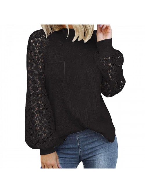 Shirts for Women Solid Sweater Hollow Long Sleeve ...