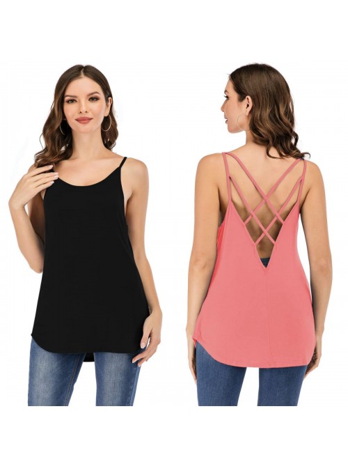 Cute Criss Cross Back Tank Tops Loose Hollow Out C...