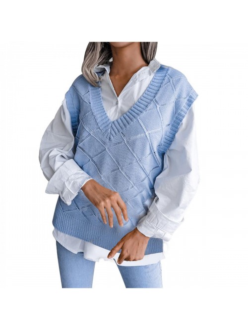 5665 Women Argyle Sweater Vest with Shirt Trendy V...
