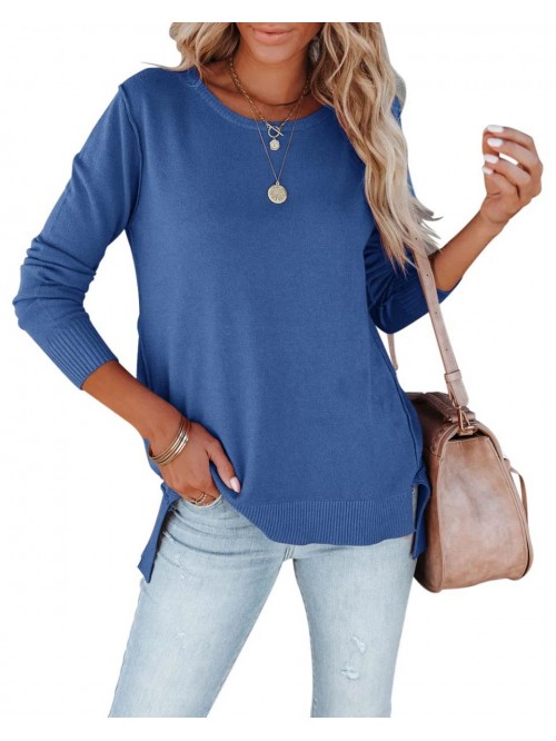 Crew Neck Tunic Pullover Sweater Solid Color Loose...