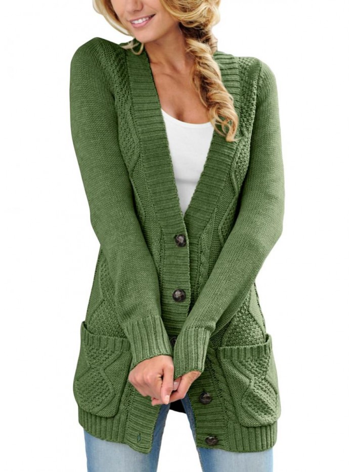 Women Open Front Cardigan Sweater Button Down Knit Sweater Coat 