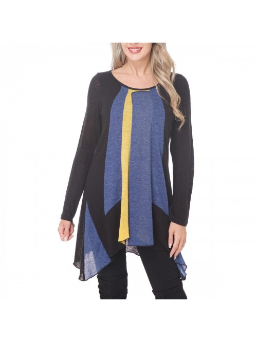 Color Block Long Sleeve Tunic Tops for Women Round...