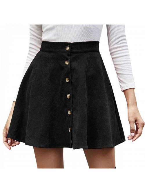 Skirts for Women Fashion Front Button Retro Cordur...