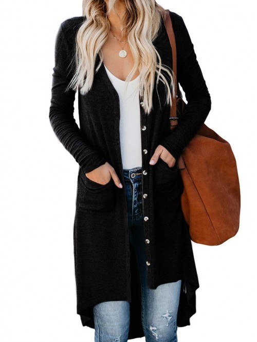 Women's Long Cardigans Button Down High Low Solid ...