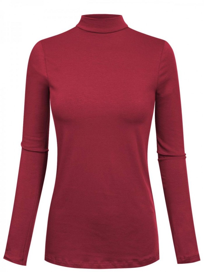 Women's Solid Tight Fit Lightweight Long Sleeves Mock Neck Top 