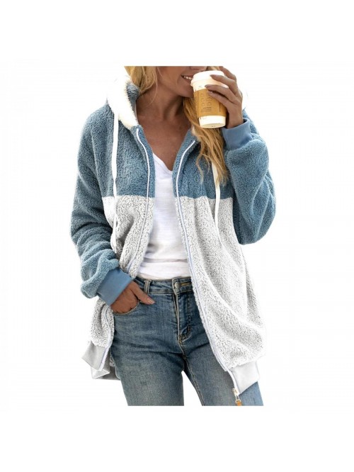 Jacket for Women Fall Winter Plush Hooded Loose Lo...