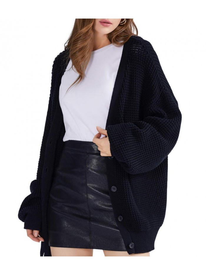 Women's Cardigan Sweater 100% Cotton Button-Down Long Sleeve Oversized Knit Cardigans 
