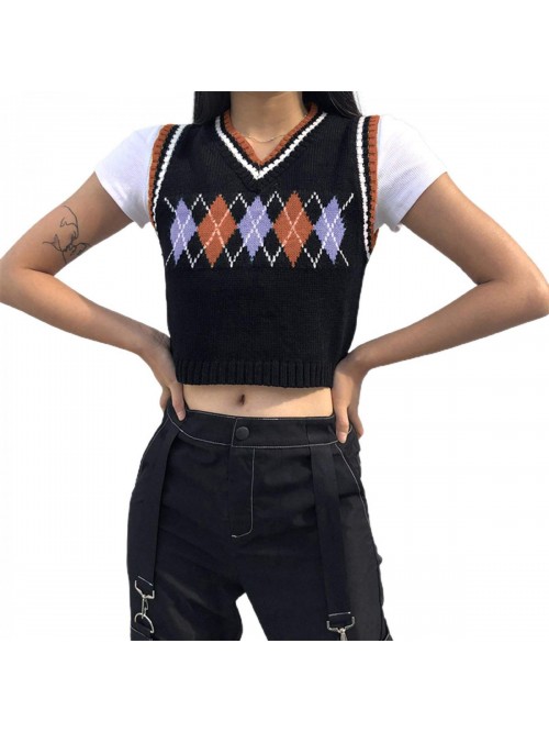 Women Sleeveless Knitted Sweater Vest Streetwear P...