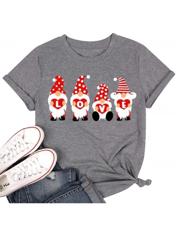 Womens Valentine's Day Graphic Tees Short Sleeve Heart Printed Shirts Blouse Tops 