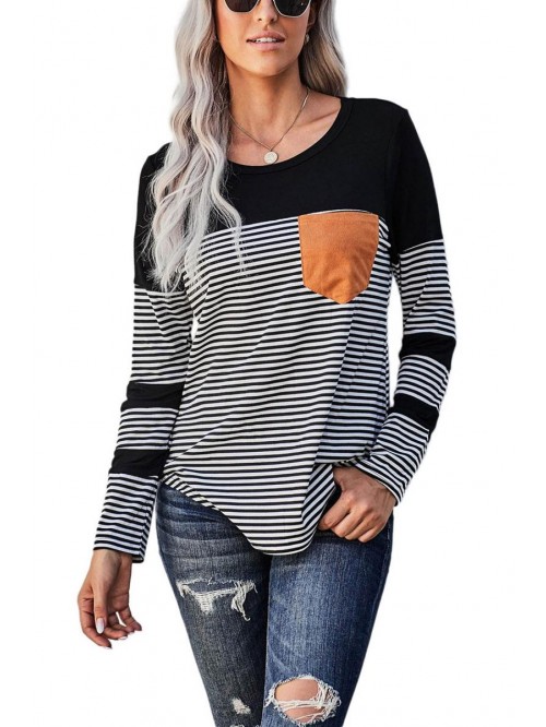 Women's Color Block Tunic Tops Striped Long Sleeve...