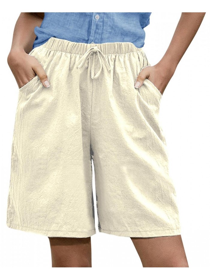 Women's Linen Drawstring Loose fit Shorts Casual Elastic Waist Cotton Comfy Shorts with Pockets 