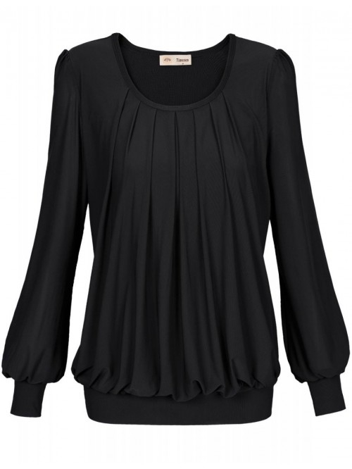 Timeson Women's Long Sleeve Scoop Neck Pleated Fro...