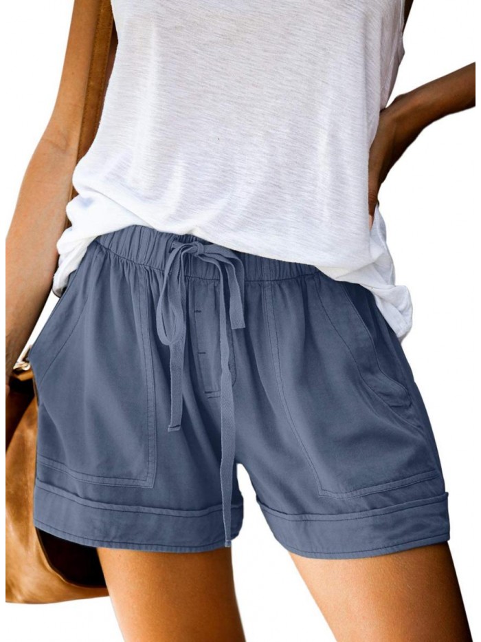 Womens Comfy Drawstring Casual Elastic Waist Pocketed Shorts 