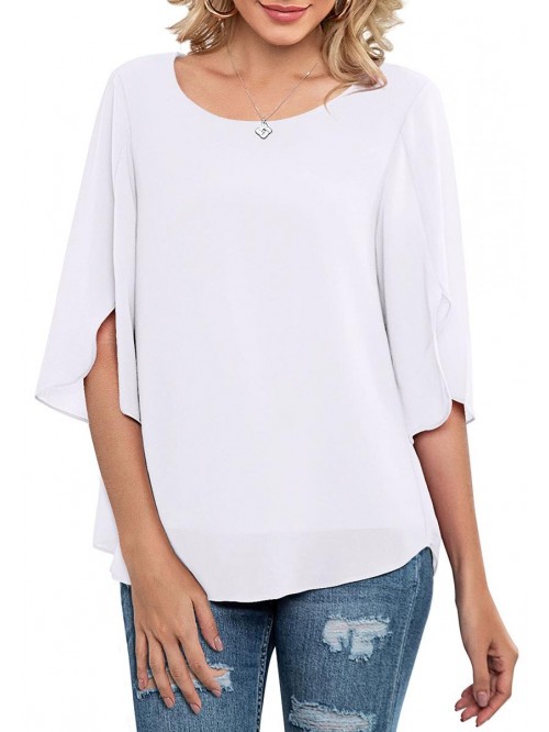 Womens Casual Scoop Neck Loose Top 3/4 Sleeve Chif...