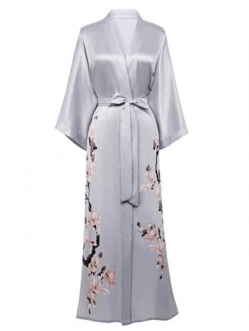 Kimono Robe Cover up Long Floral Satin Sleepwear S...