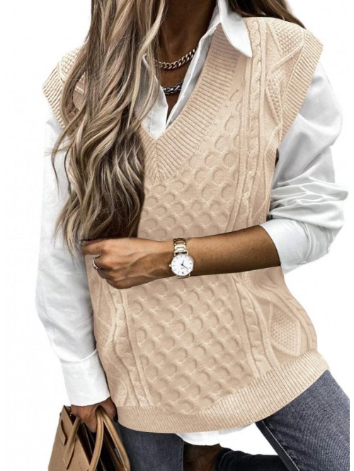 Women's Oversized Argyle Cropped Sweater Vest Slee...