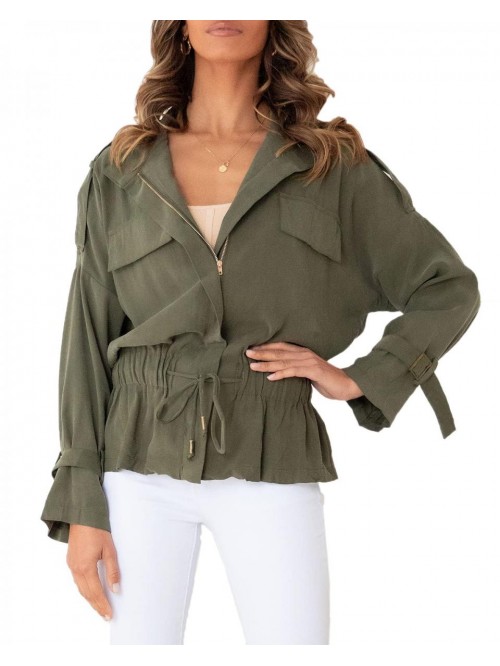 Women's Military Safari Jackets Zip Up Lightweight...
